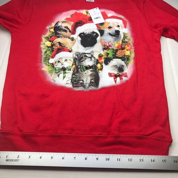 Fifth Sun Women's Christmas Cat/Dog With Jingly Bells Size Med Red Fleece New - Picture 12 of 15